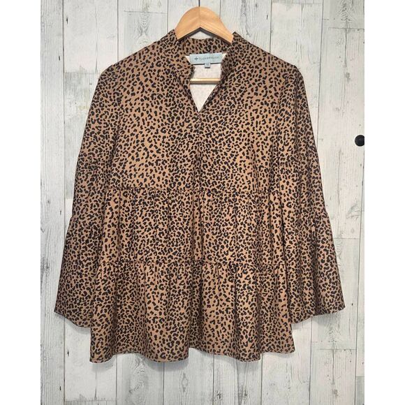 Tuckernuck Edith Tiered Bell Sleeve Leopard Print Tunic Sz. XS - Picture 2 of 6